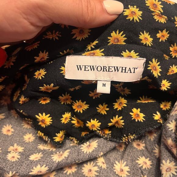 WeWoreWhat Women's Black Yellow Puff Sleeve Floral Wrap Mini Dress Size Medium - Picture 8 of 15